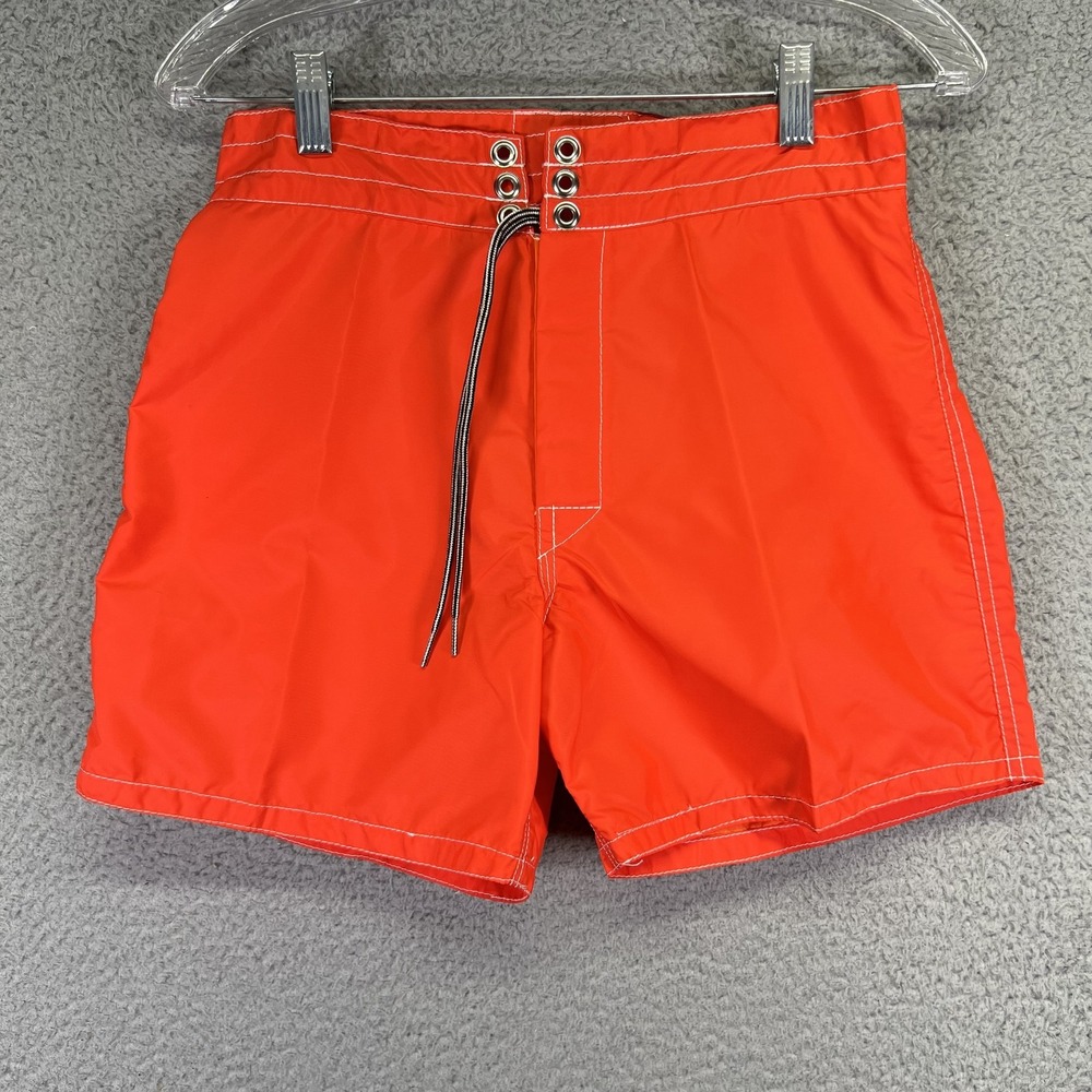 Birdwell Beach Britches Board Shorts Mens 29 Orange Nylon Swim Surf USA Retro